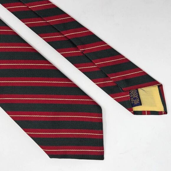 GUY LIVINGSTON SANTA ANA SILK POLY TIE RED GREEN REGIMENTAL STRIPE 3.25" X 55" - Picture 1 of 3